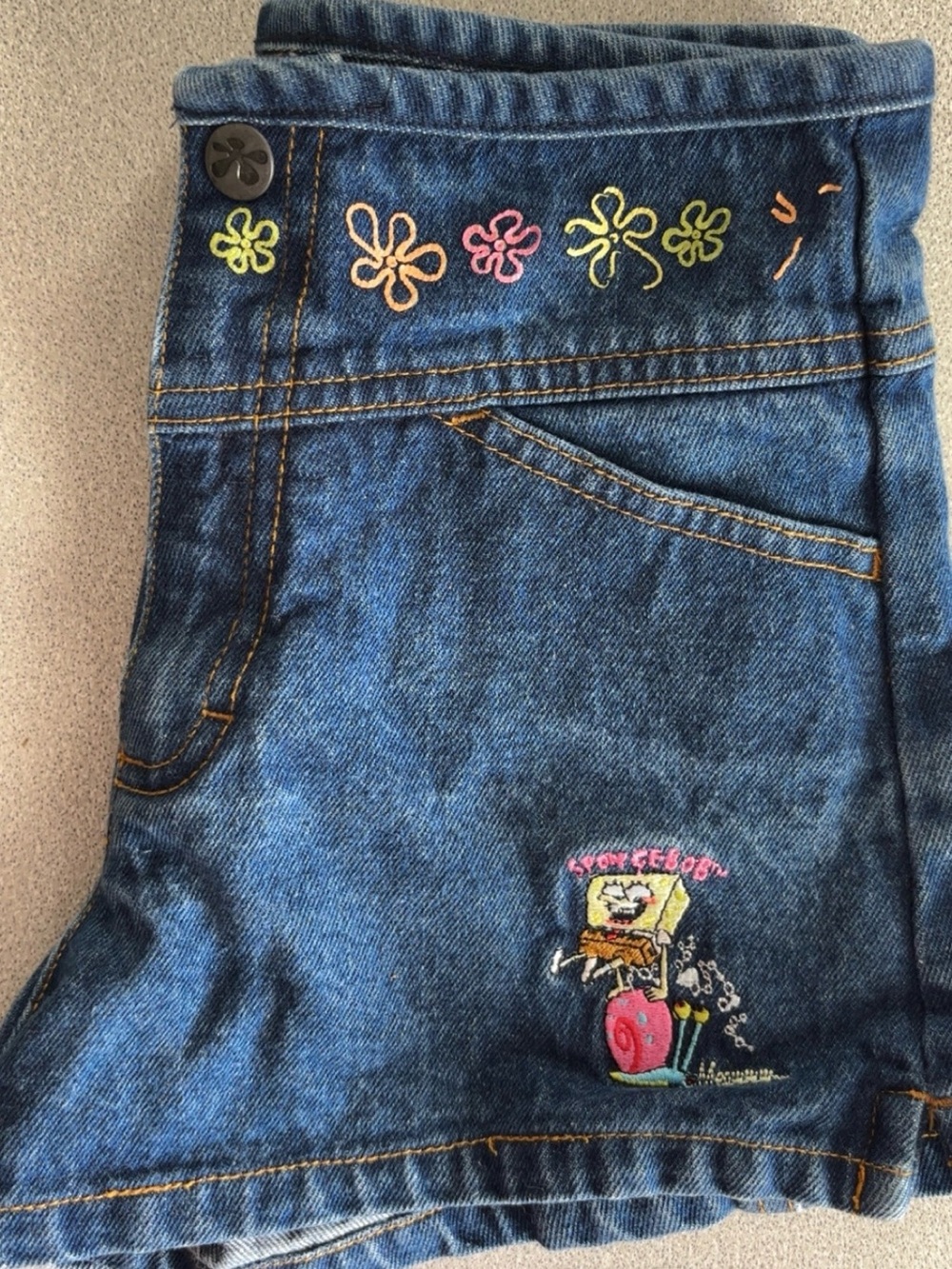 Nickelodeon Vintage Y2K Sponge Bob Embroidered Denim Shorts Girls Youth Sz 6/6x